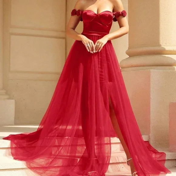 formal rehearsal dinner dress guest High Split Maxi Dress (KN-07WH-WHITE)